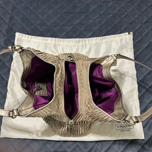 Coach Gathered Nylon & Leather Madison Shoulder Bag Signature Maggie 18886 Gold - Picture 6 of 8